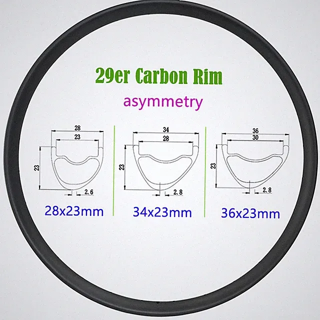 29er Carbon MTB Bicycle Rim 23mm Depth 28 34 36mm Width Gravel Bike Tubeless