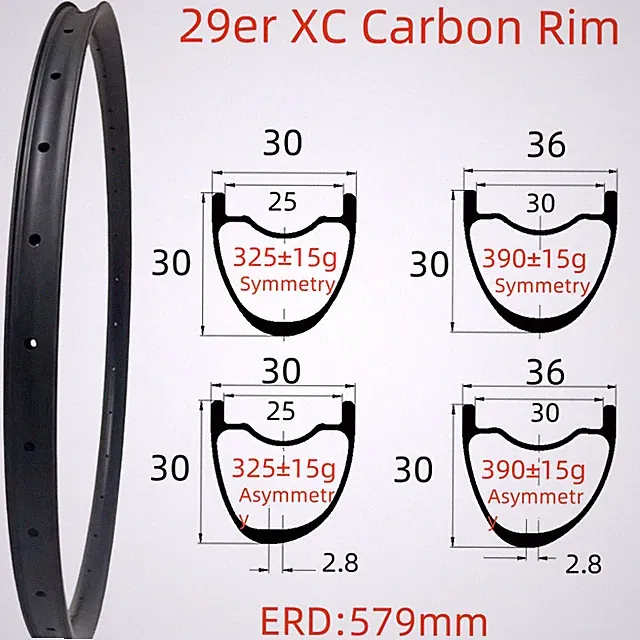29er Super Light MTB Carbon Rim 30/34/36mm Wide 20-30mm Depth Hookless/Tubeless