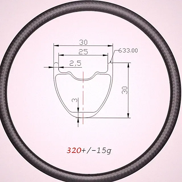 29in Carbon Fiber MTB Crosscountry Bicycle Rims 30mmx30mm UD Glossy Finish 28H