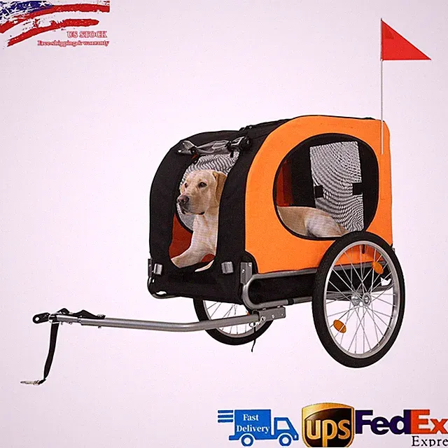 Bicycle Dog Carrier Bike Trailer Easy Folding Cart Frame Washable 88lbs Pet Cart