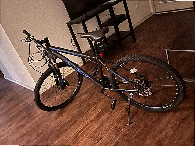 Camping Mountain Bike 29in Wheels Disc Brakes Aluminum Black Blue