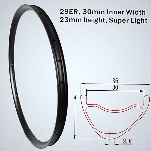 Ultra Light 29ER Mountain Bike Carbon Rims 23mm Height 36MM Width Asymmetrical